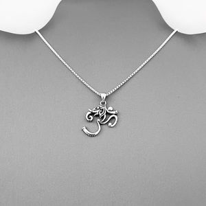 Sterling Silver Elephant and OM Sign Necklace, Animal Chain, Yoga Jewelry